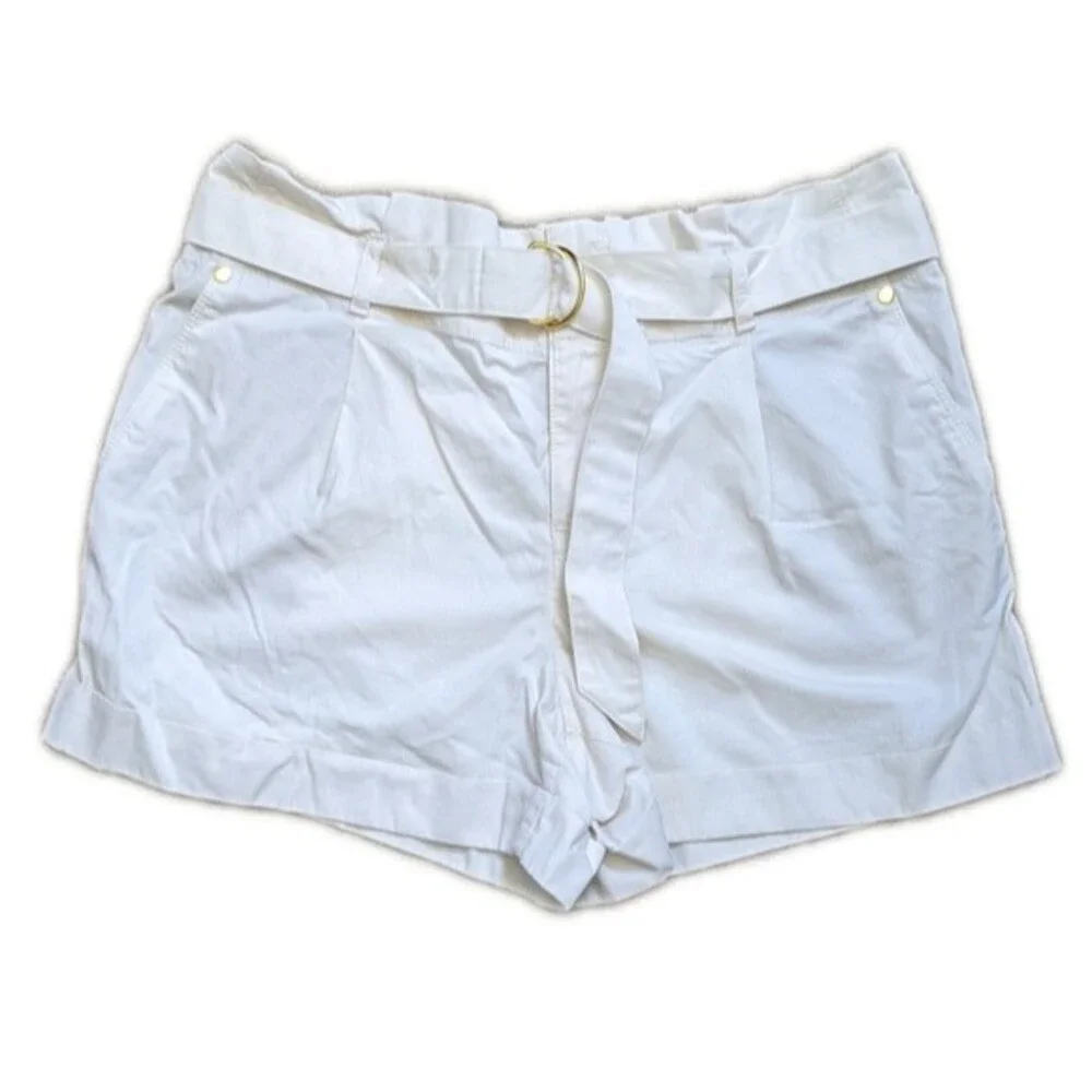 LOFT high waist paper bag waist off-white shorts, NWT, gold metallic accents 8